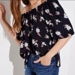 LOFT Womens 20 Floral OffShoulder Blouse Boho Plus Size Cottagecore Peasant